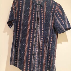 Navy and Red Patterned Casual Button Down Shirt